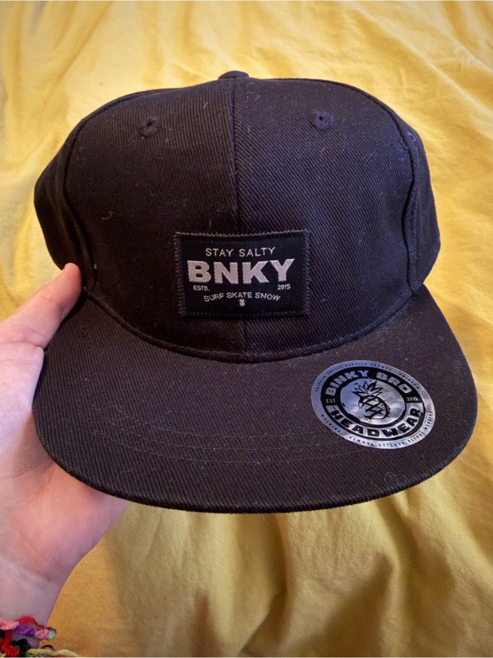 Binky Bro- Black Snapback Hat - Stay Salty Patch